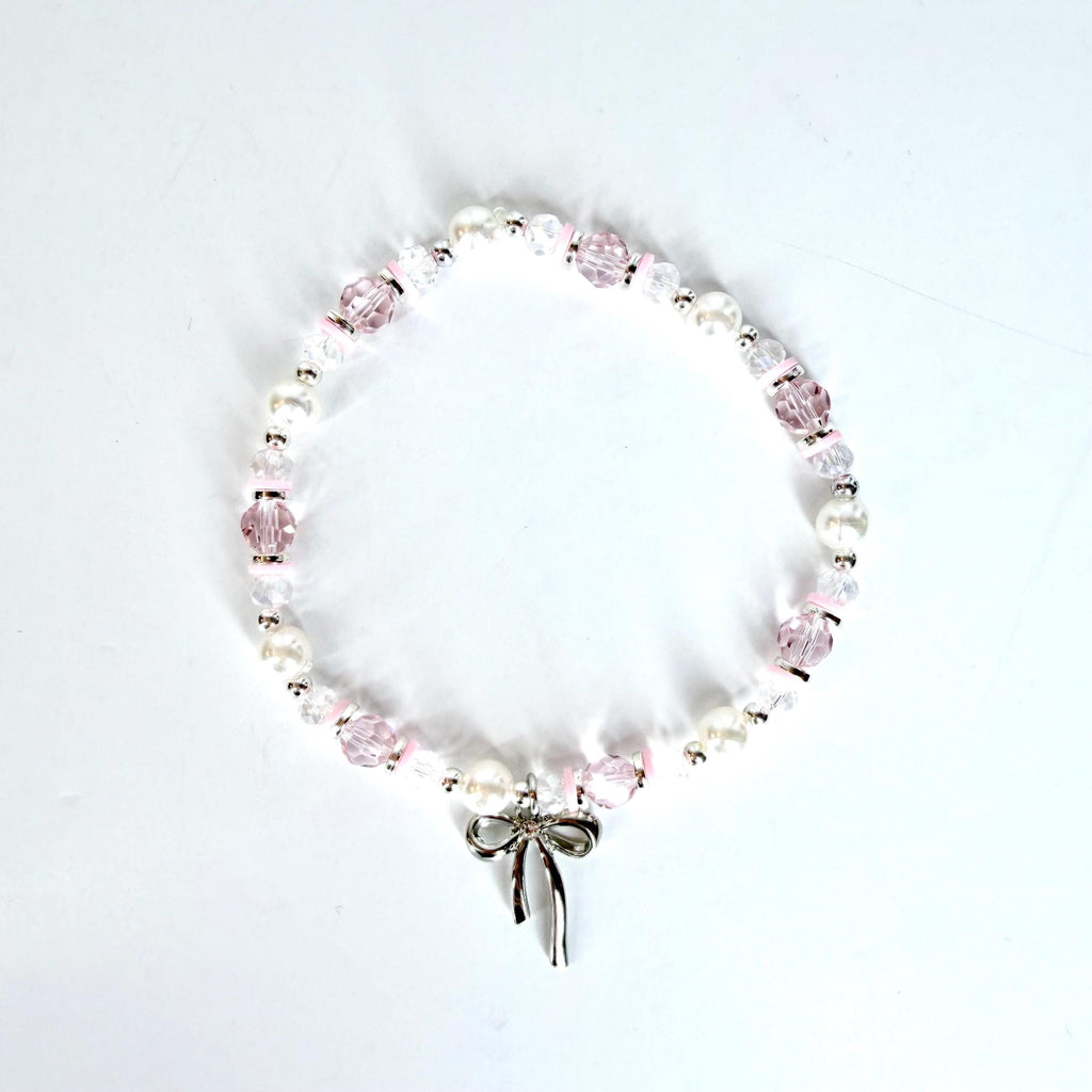 Pink and Silver Bracelet Collection with Silver Bow Charm