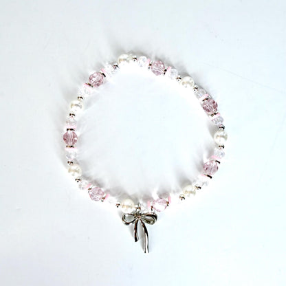Pink and Silver Bracelet Collection with Silver Bow Charm