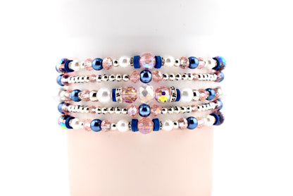 Navy Blue, Pink, White and Silver Bracelet Collection