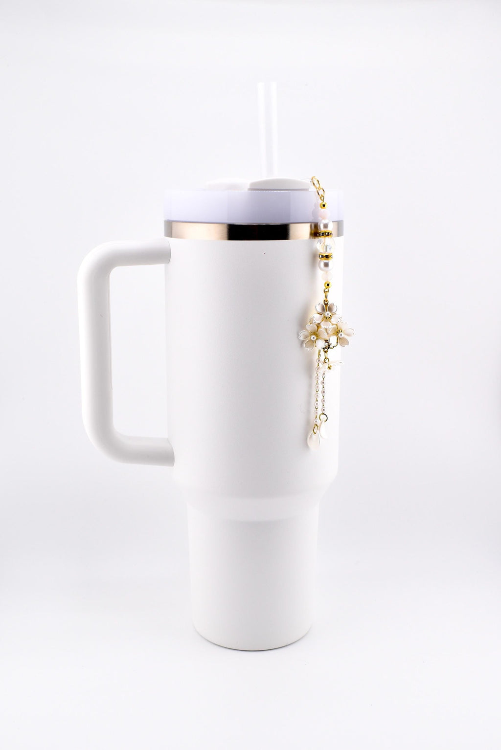 Floral Pearl Tumbler Straw Charm with Gold Accents