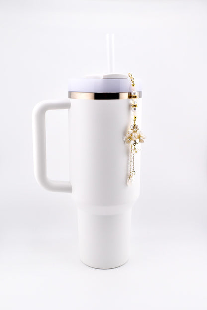 Floral Pearl Tumbler Straw Charm with Gold Accents
