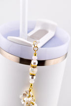 Floral Pearl Tumbler Straw Charm with Gold Accents