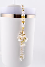 Floral Pearl Tumbler Straw Charm with Gold Accents