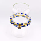 Blue and Gold Butterfly Charm Bracelet Stack - Set of 3 Beaded Bracelets