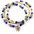 Blue and Gold Butterfly Charm Bracelet Stack - Set of 3 Beaded Bracelets