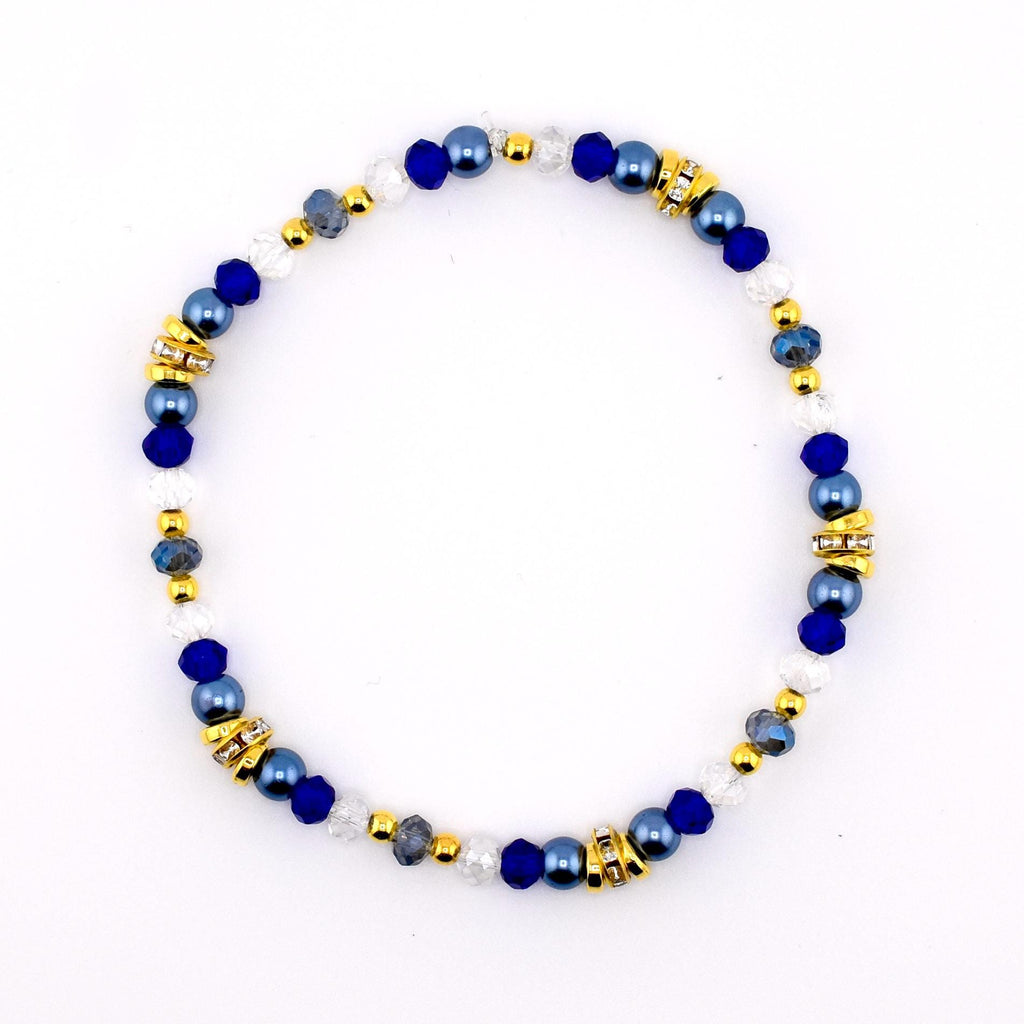 Blue and Gold Butterfly Charm Bracelet Stack - Set of 3 Beaded Bracelets