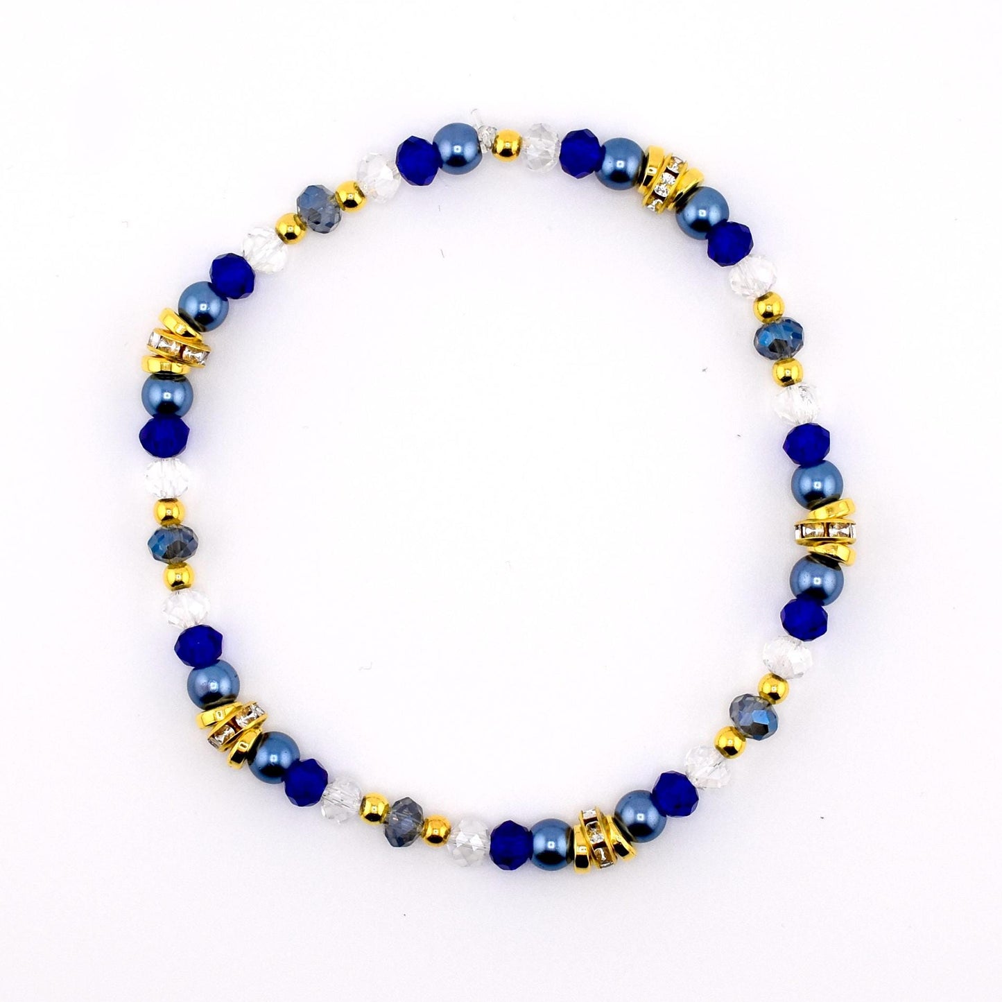 Blue and Gold Butterfly Charm Bracelet Stack - Set of 3 Beaded Bracelets