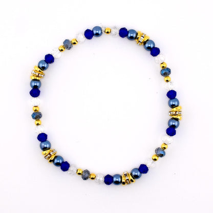 Blue and Gold Butterfly Charm Bracelet Stack - Set of 3 Beaded Bracelets