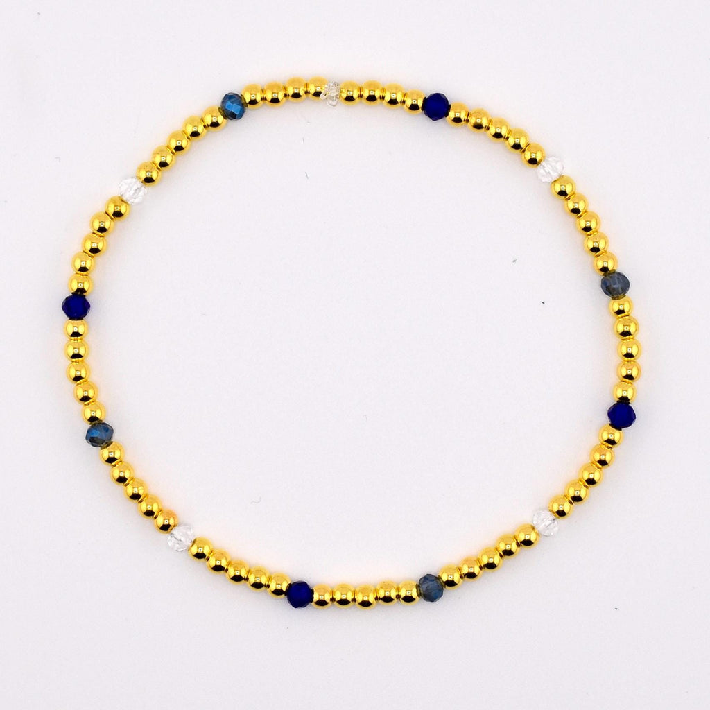Blue and Gold Butterfly Charm Bracelet Stack - Set of 3 Beaded Bracelets