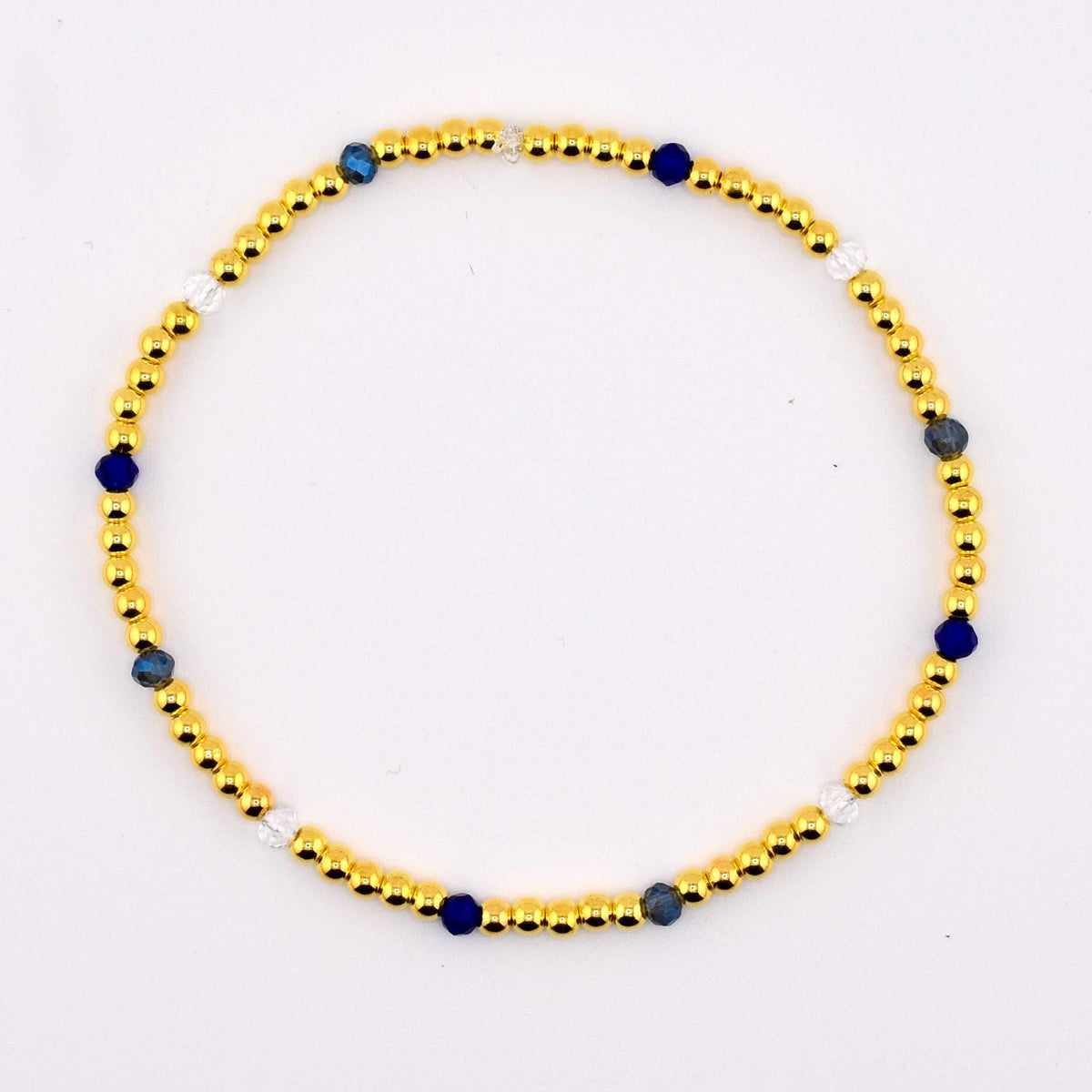 Blue and Gold Butterfly Charm Bracelet Stack - Set of 3 Beaded Bracelets