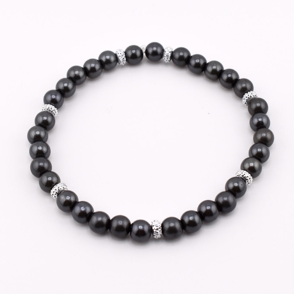 Simple Sparkle Pearl Bracelet | Faux Pearl Beaded Bracelet with Silver Spacers