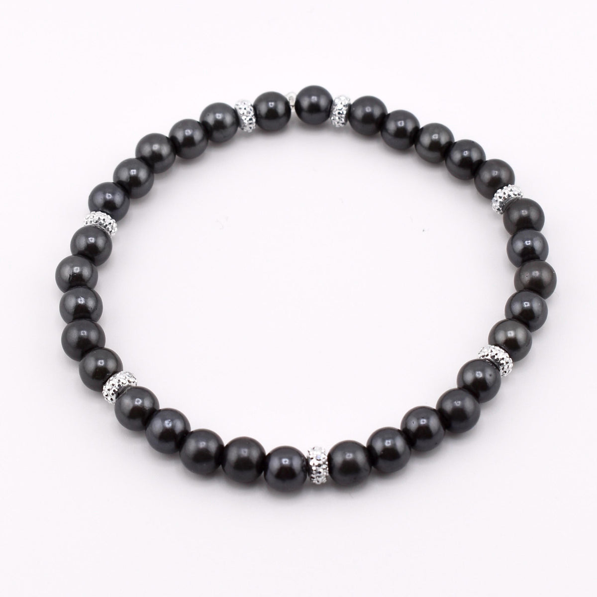 Simple Sparkle Pearl Bracelet | Faux Pearl Beaded Bracelet with Silver Spacers