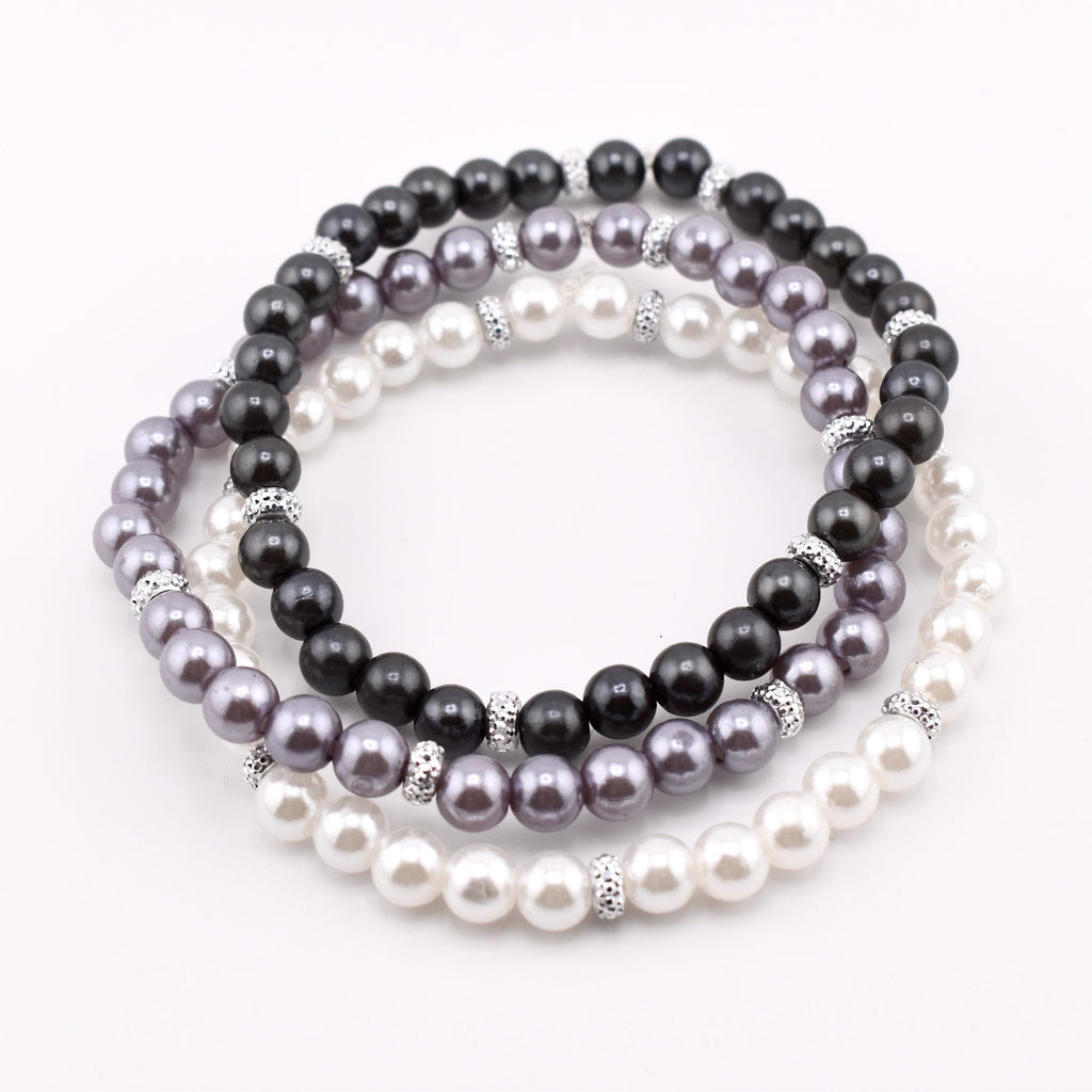 Simple Sparkle Pearl Bracelet | Faux Pearl Beaded Bracelet with Silver Spacers