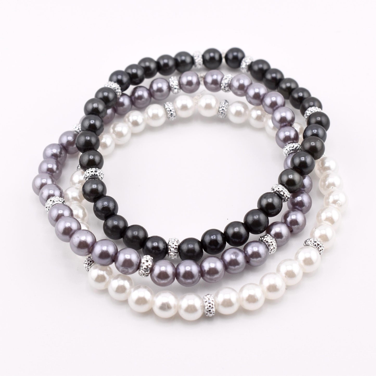 Simple Faux Pearl Beaded Bracelets with Sparkly Spacer Beads