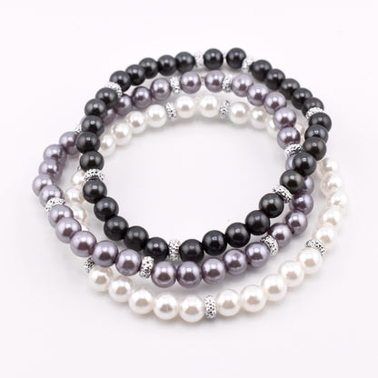Simple Faux Pearl Beaded Bracelets with Sparkly Spacer Beads