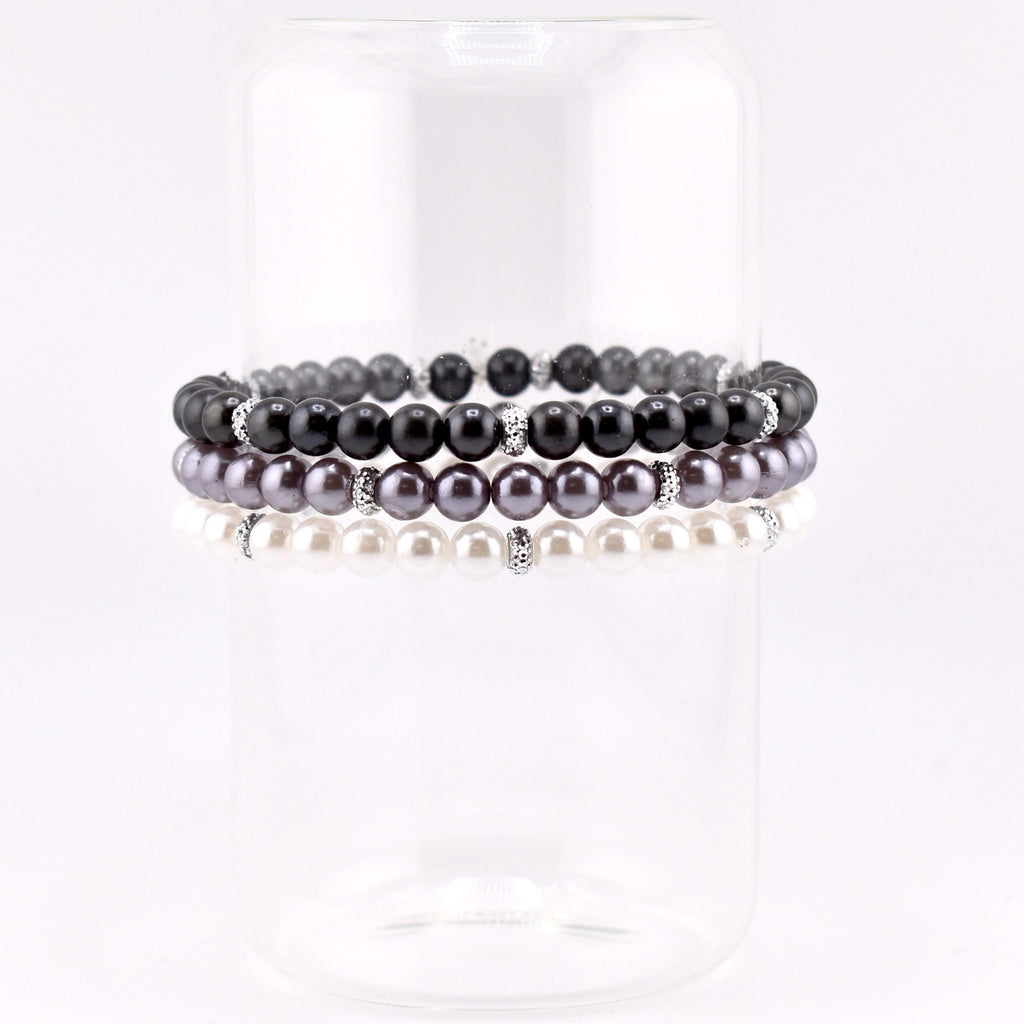 Simple Sparkle Pearl Bracelet | Faux Pearl Beaded Bracelet with Silver Spacers