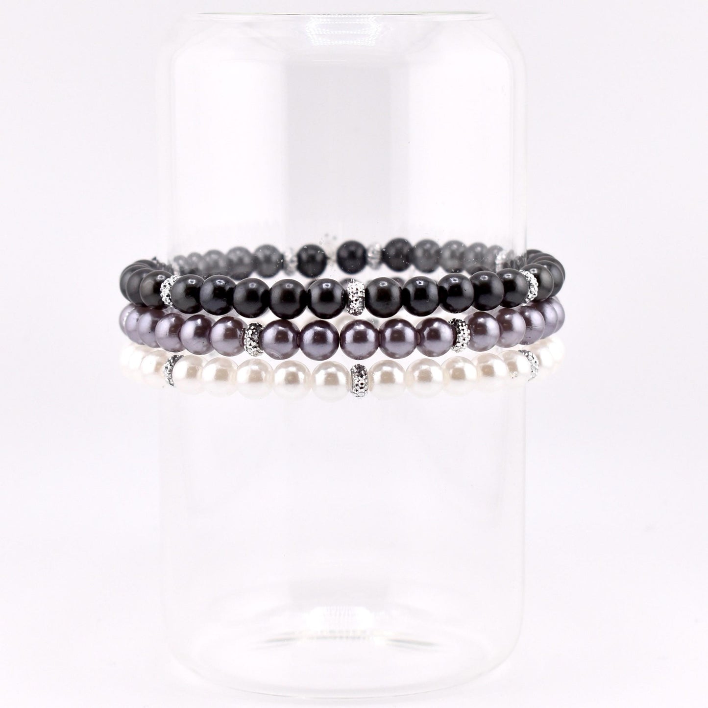 Simple Faux Pearl Beaded Bracelets with Sparkly Spacer Beads