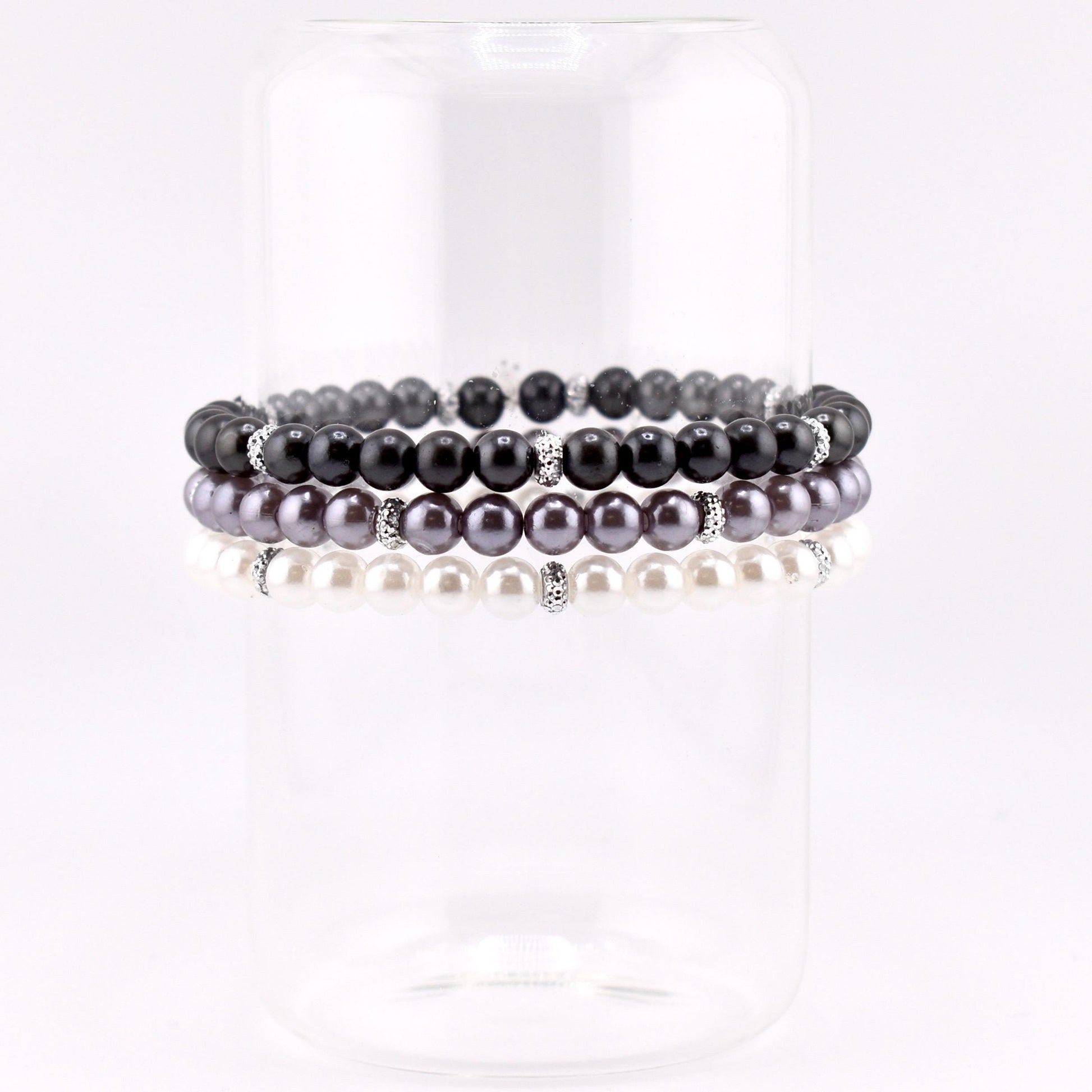 Simple Faux Pearl Beaded Bracelets with Sparkly Spacer Beads