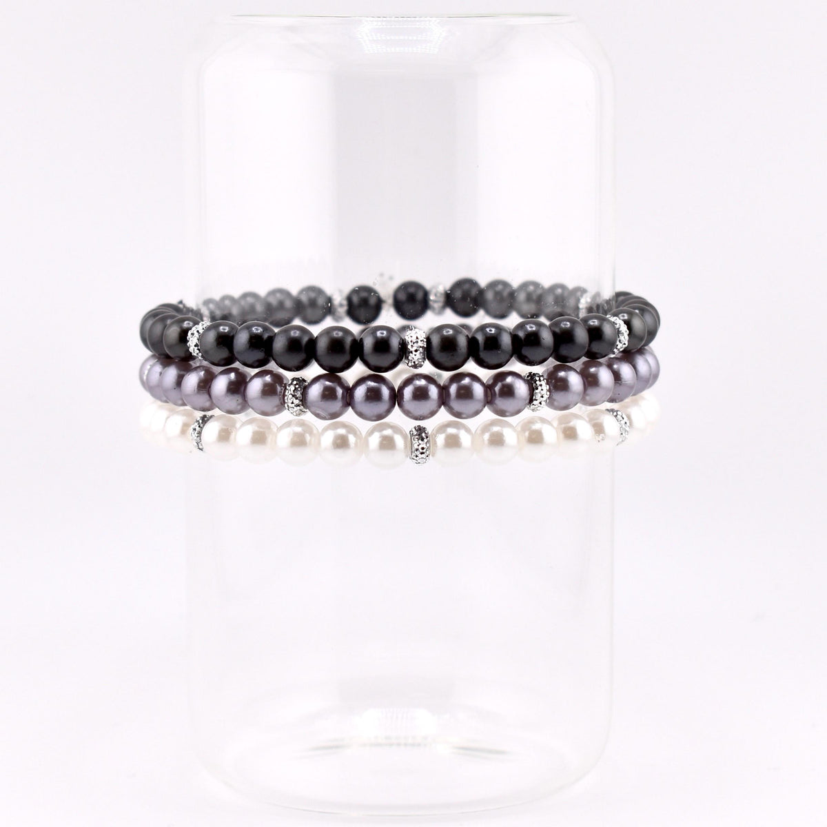 Simple Sparkle Pearl Bracelet | Faux Pearl Beaded Bracelet with Silver Spacers