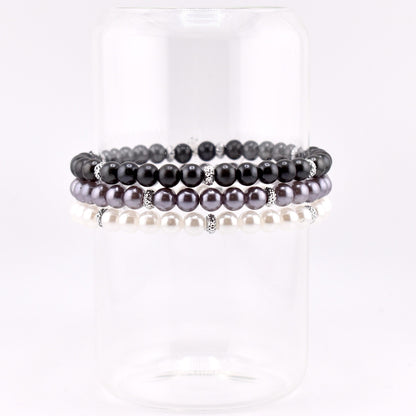 Simple Faux Pearl Beaded Bracelets with Sparkly Spacer Beads