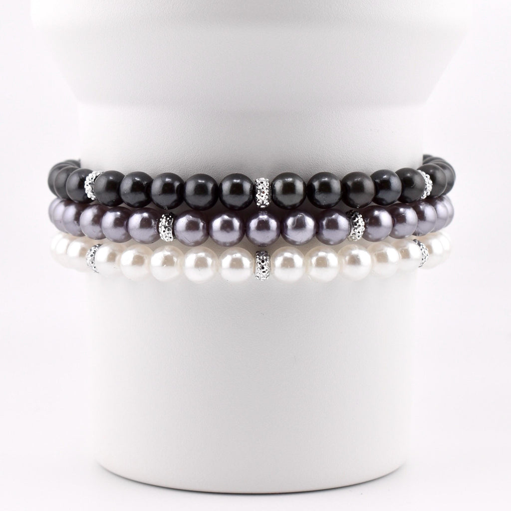 Simple Sparkle Pearl Bracelet | Faux Pearl Beaded Bracelet with Silver Spacers