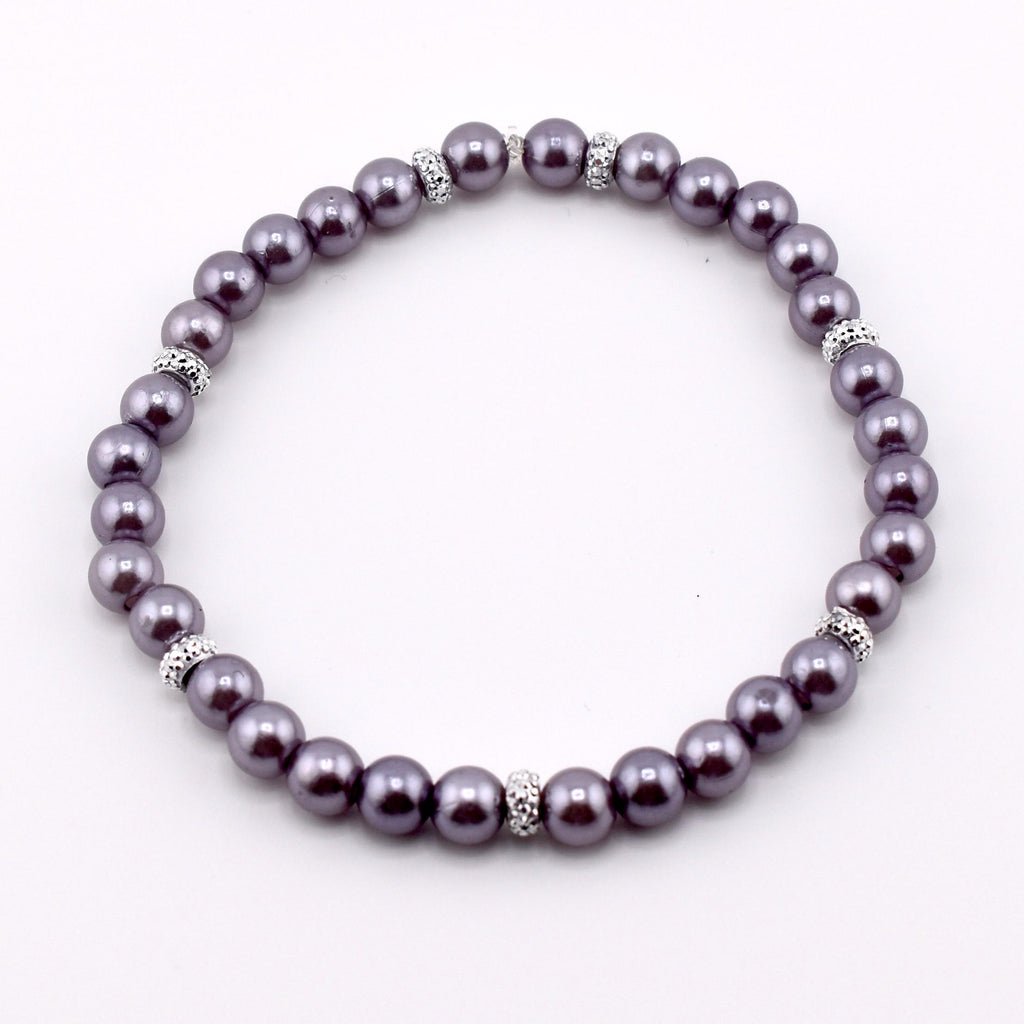 Simple Sparkle Pearl Bracelet | Faux Pearl Beaded Bracelet with Silver Spacers