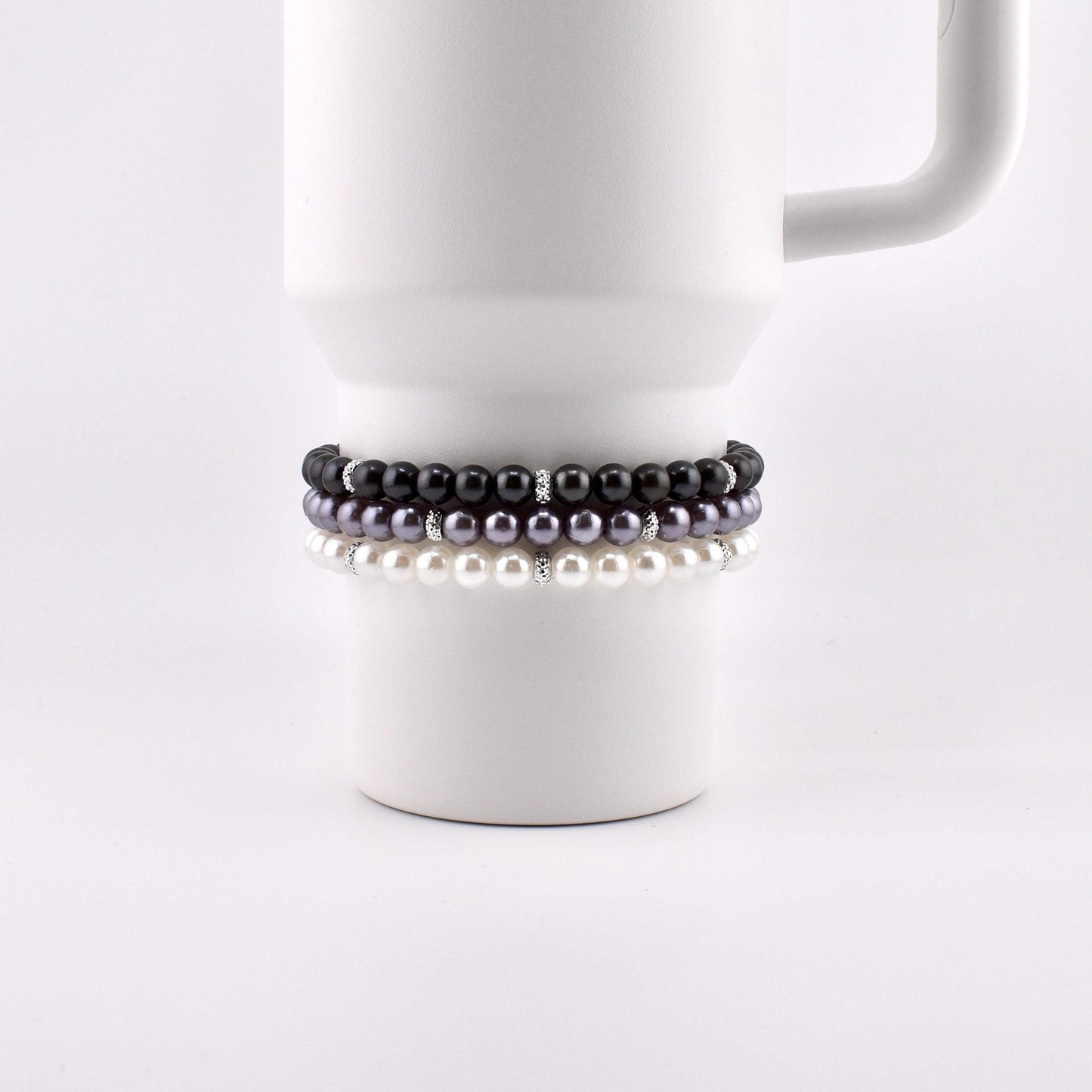 Simple Faux Pearl Beaded Bracelets with Sparkly Spacer Beads