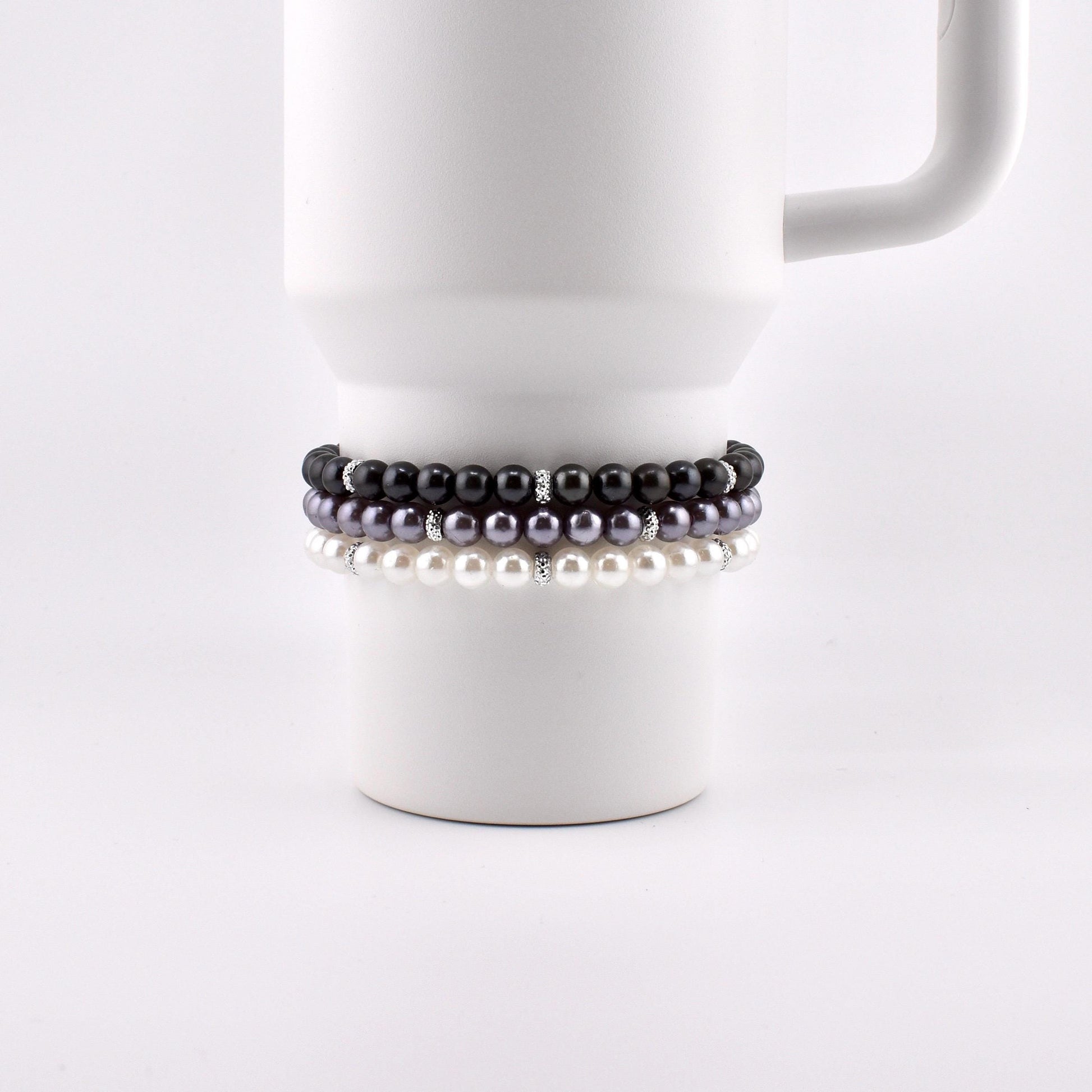 Simple Faux Pearl Beaded Bracelets with Sparkly Spacer Beads