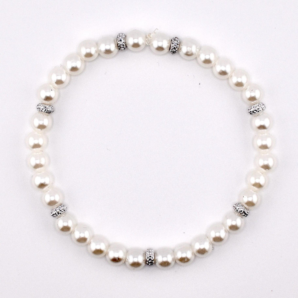 Simple Sparkle Pearl Bracelet | Faux Pearl Beaded Bracelet with Silver Spacers