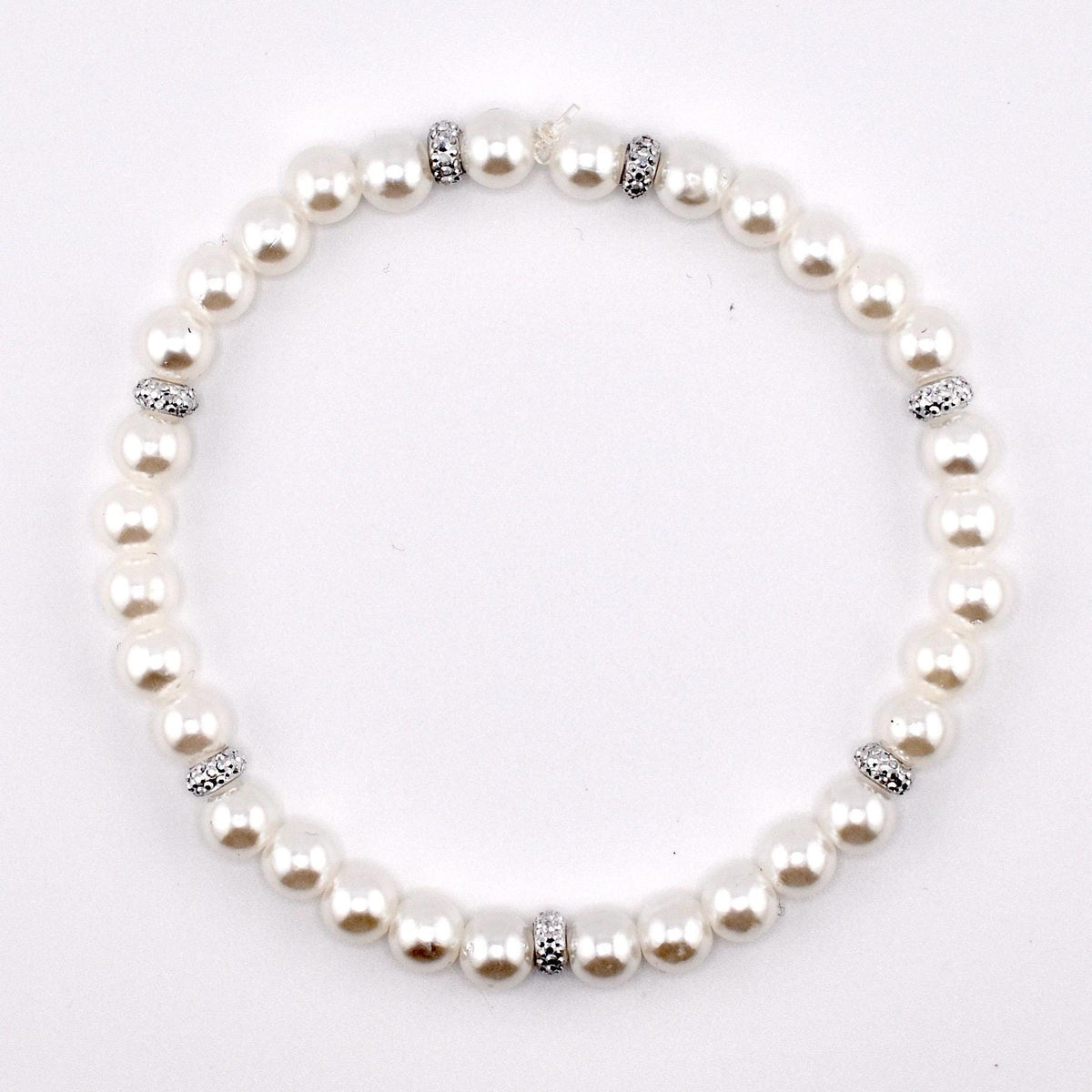 Simple Sparkle Pearl Bracelet | Faux Pearl Beaded Bracelet with Silver Spacers