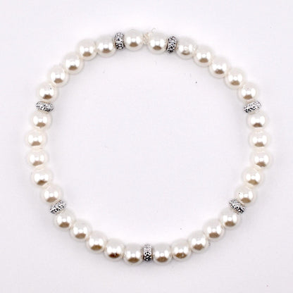 Simple Faux Pearl Beaded Bracelets with Sparkly Spacer Beads
