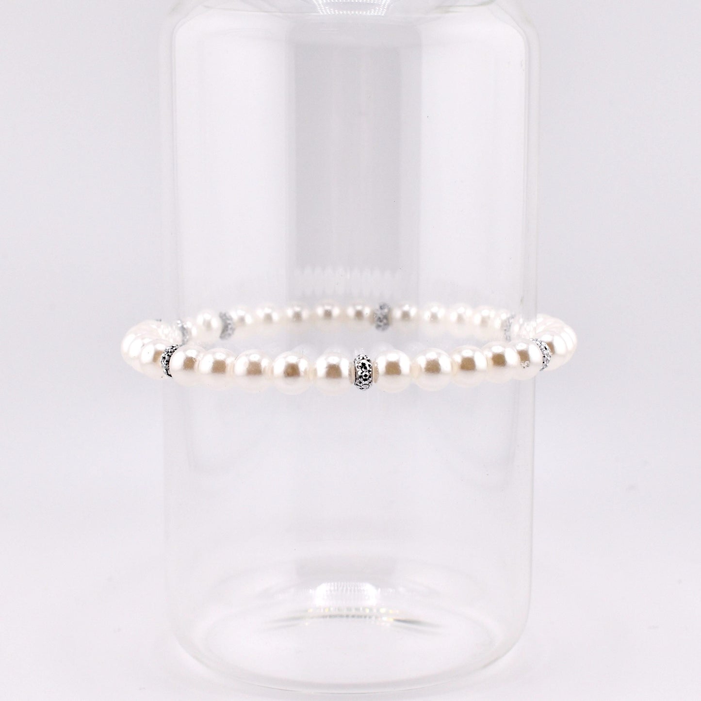 Simple Faux Pearl Beaded Bracelets with Sparkly Spacer Beads