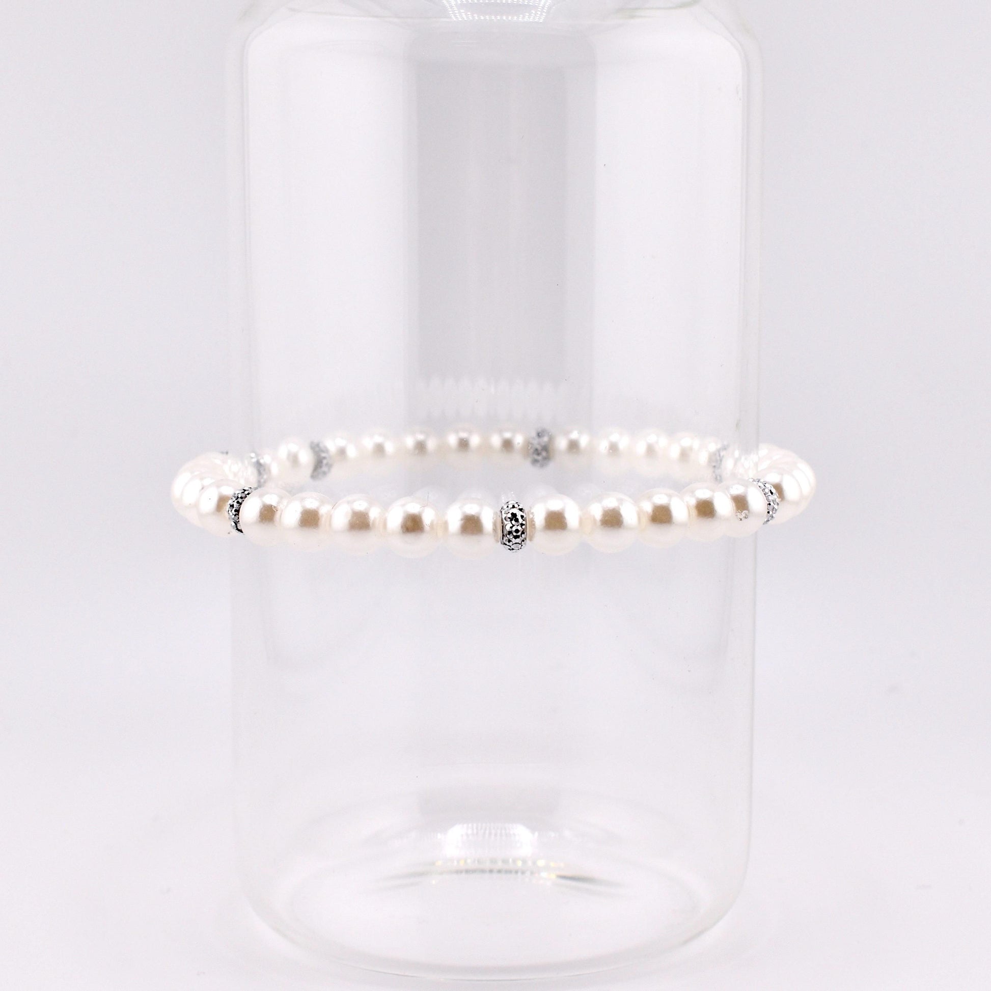 Simple Faux Pearl Beaded Bracelets with Sparkly Spacer Beads