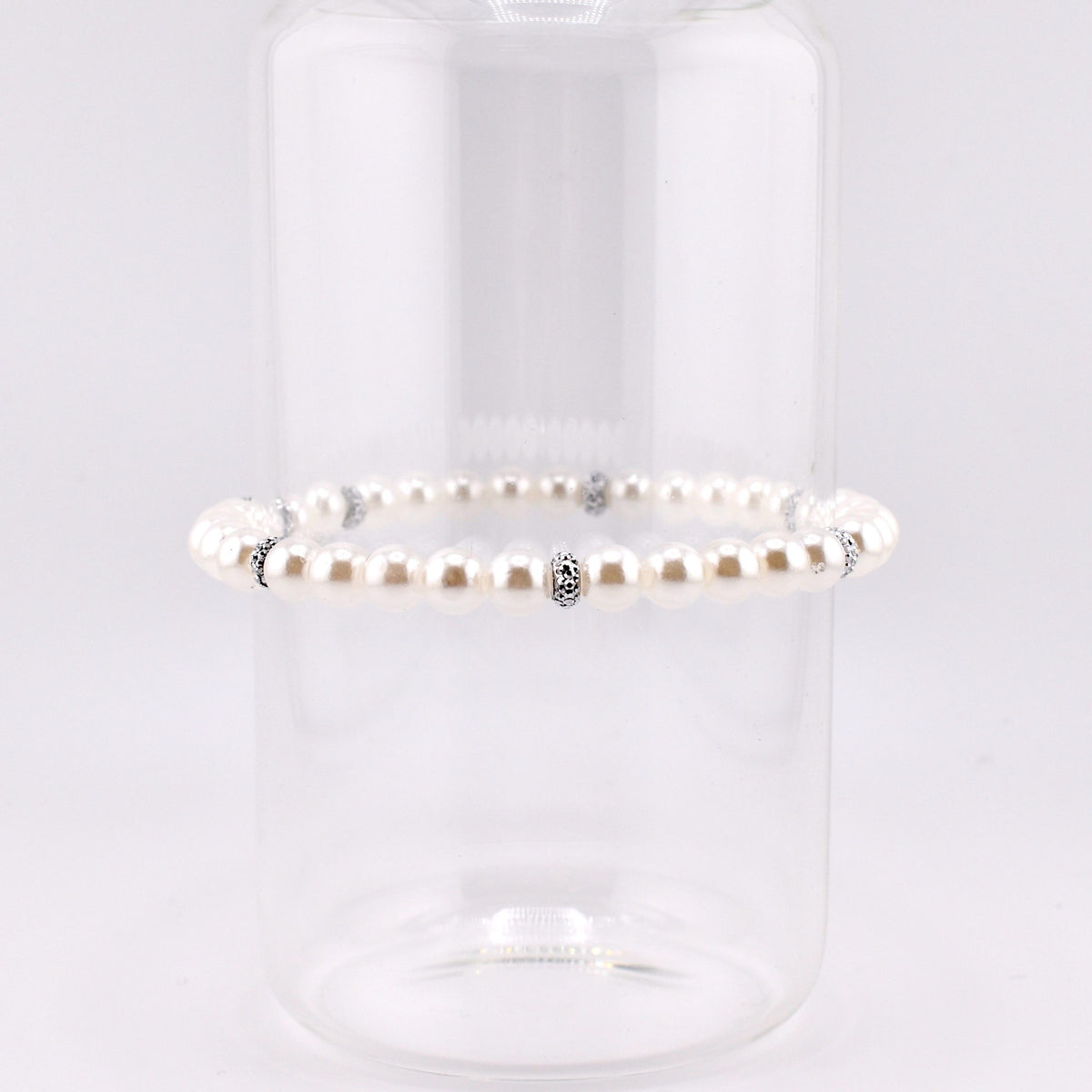 Simple Sparkle Pearl Bracelet | Faux Pearl Beaded Bracelet with Silver Spacers