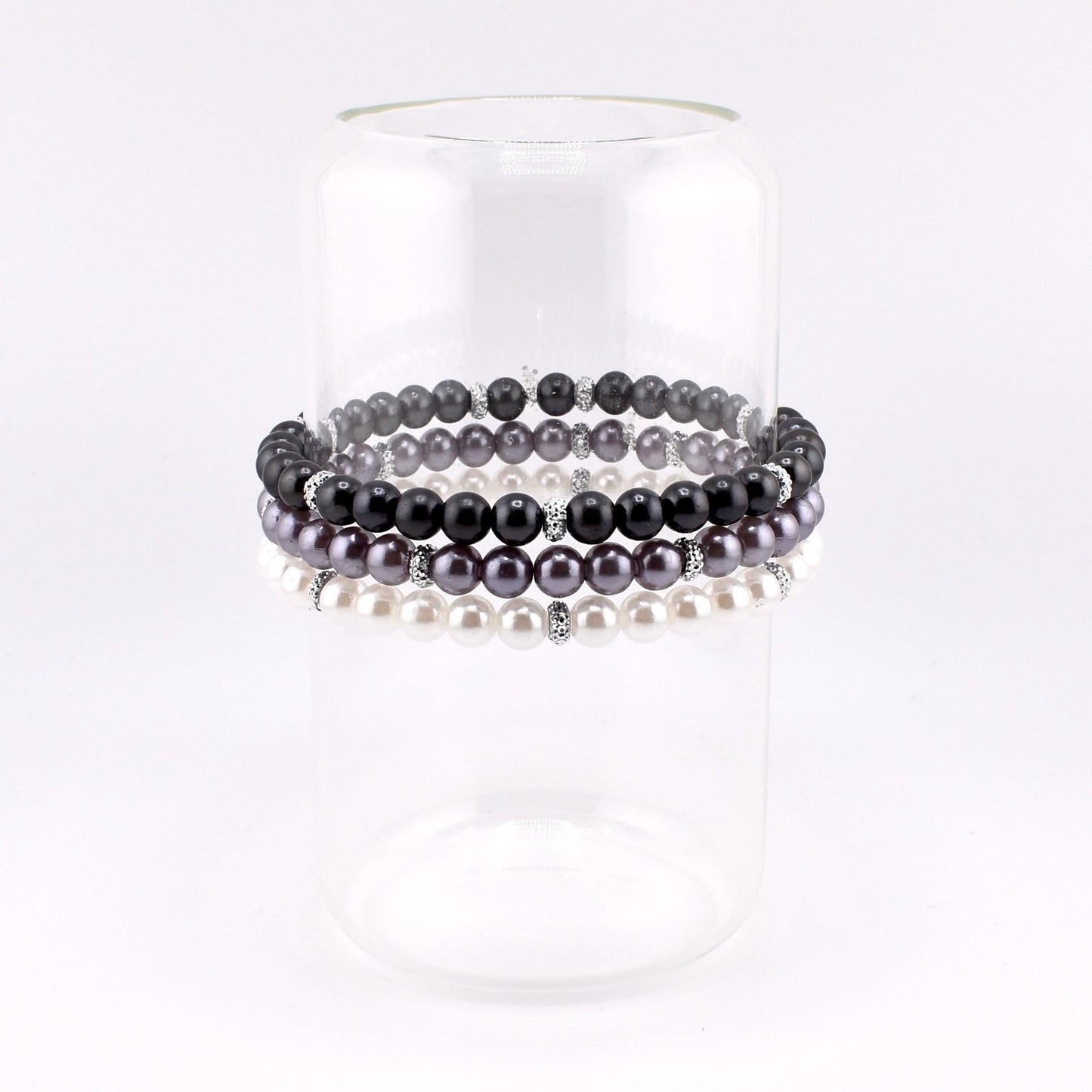 Simple Faux Pearl Beaded Bracelets with Sparkly Spacer Beads
