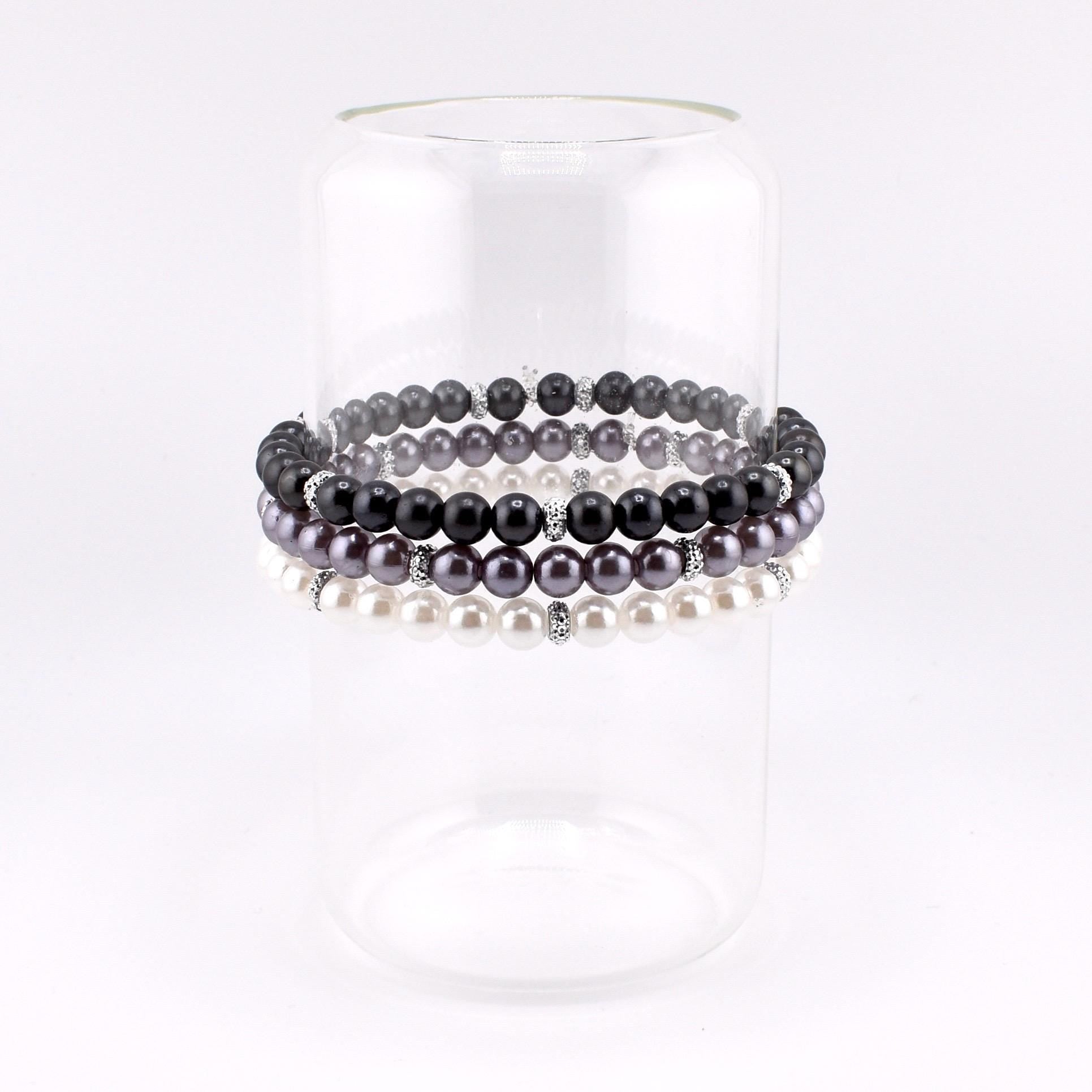 Simple Faux Pearl Beaded Bracelets with Sparkly Spacer Beads