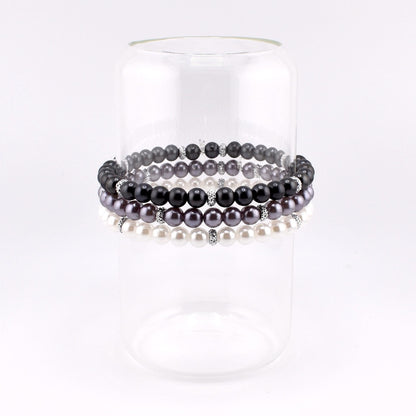 Simple Faux Pearl Beaded Bracelets with Sparkly Spacer Beads