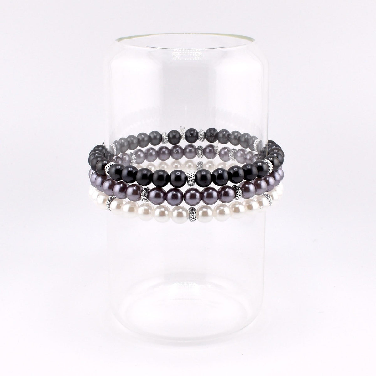Simple Sparkle Pearl Bracelet | Faux Pearl Beaded Bracelet with Silver Spacers