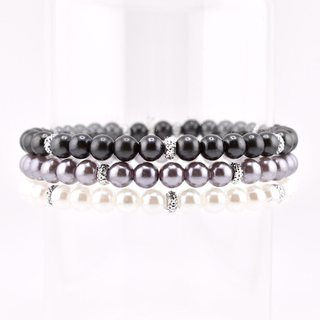 Simple Sparkle Pearl Bracelet | Faux Pearl Beaded Bracelet with Silver Spacers