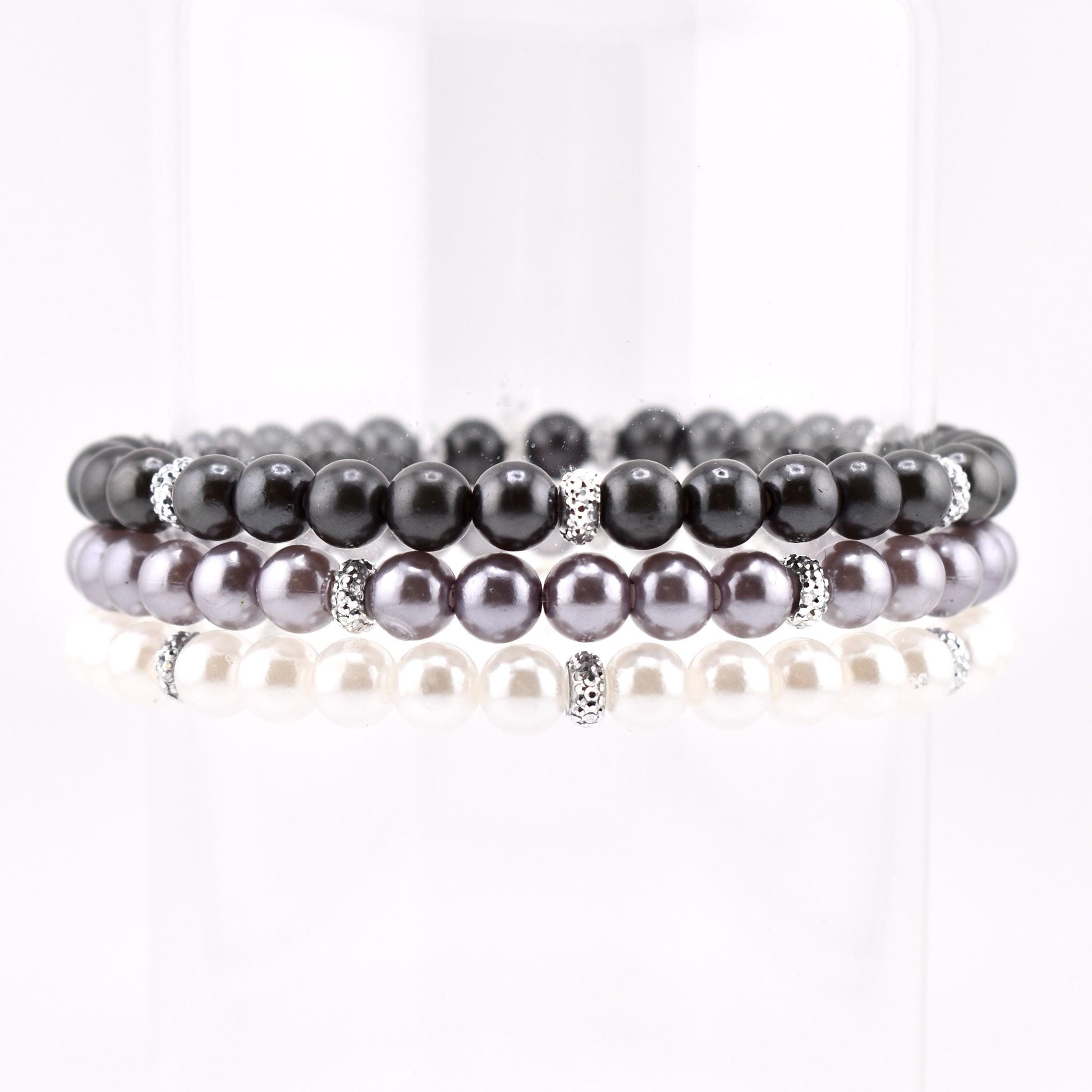 Simple Faux Pearl Beaded Bracelets with Sparkly Spacer Beads