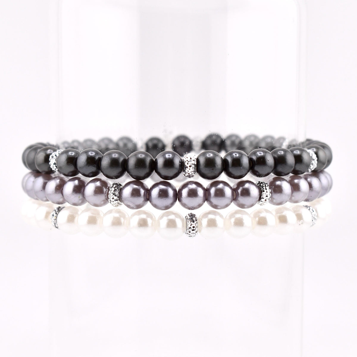 Simple Sparkle Pearl Bracelet | Faux Pearl Beaded Bracelet with Silver Spacers