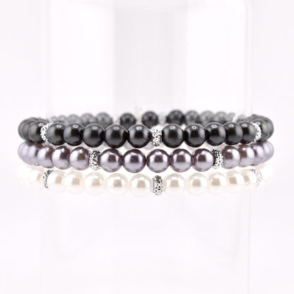Simple Faux Pearl Beaded Bracelets with Sparkly Spacer Beads
