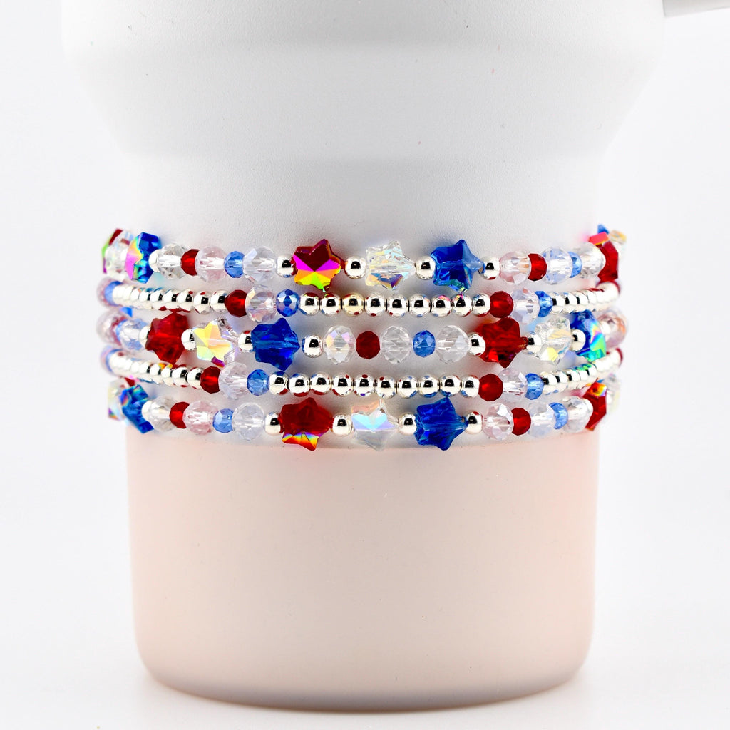 Red White and Blue Bracelet Collection: Patriotic Bling Beaded Bracelets