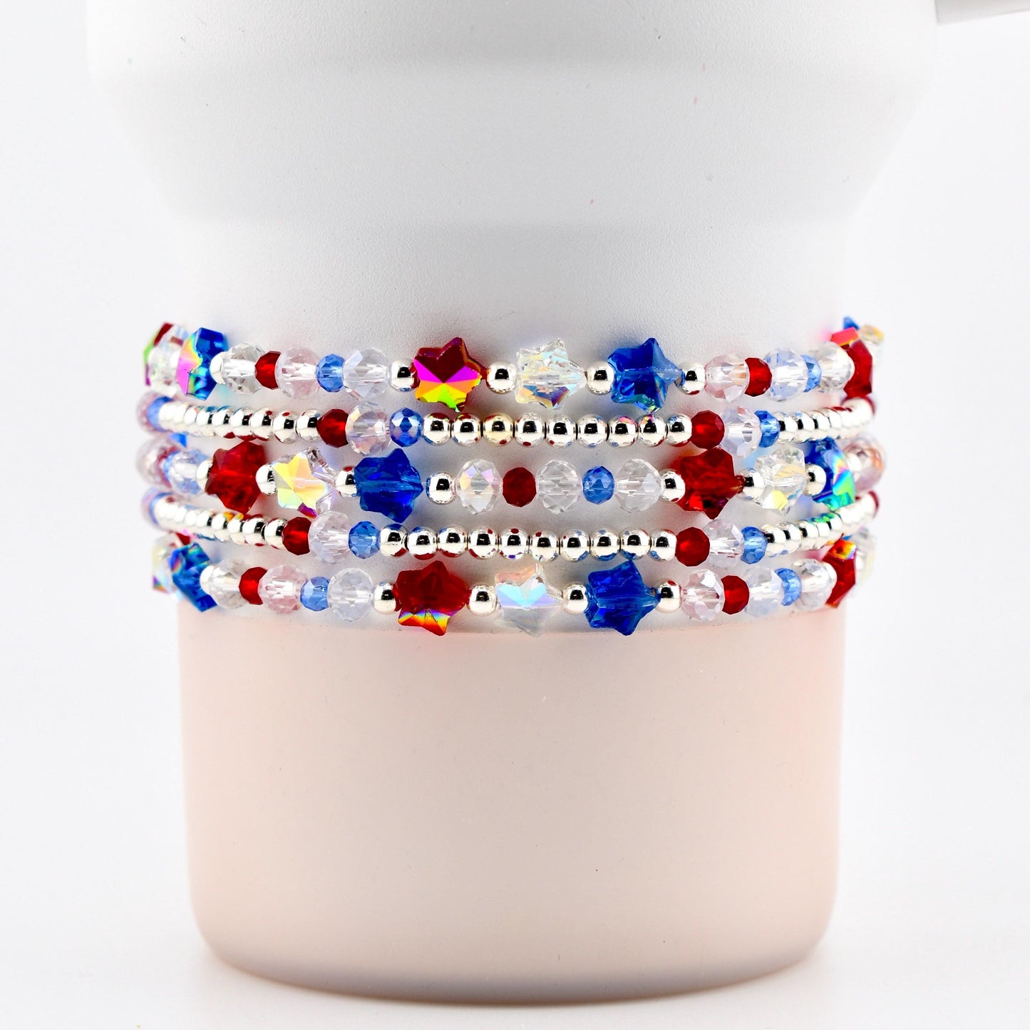 Red White and Blue Bracelet Collection: Patriotic Bling Beaded Bracelets
