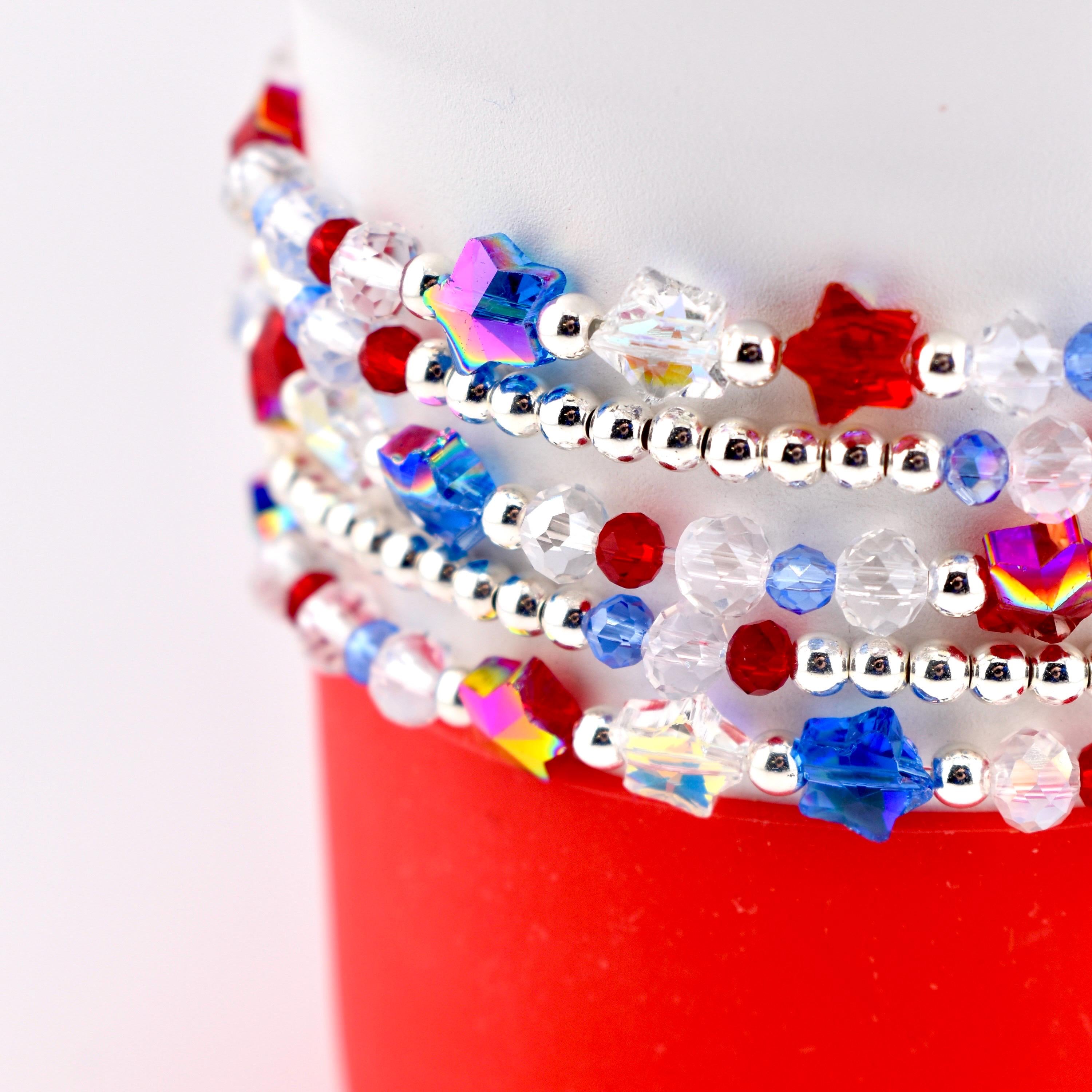 Red White and Blue Bracelet Collection: Patriotic Bling Beaded Bracelets