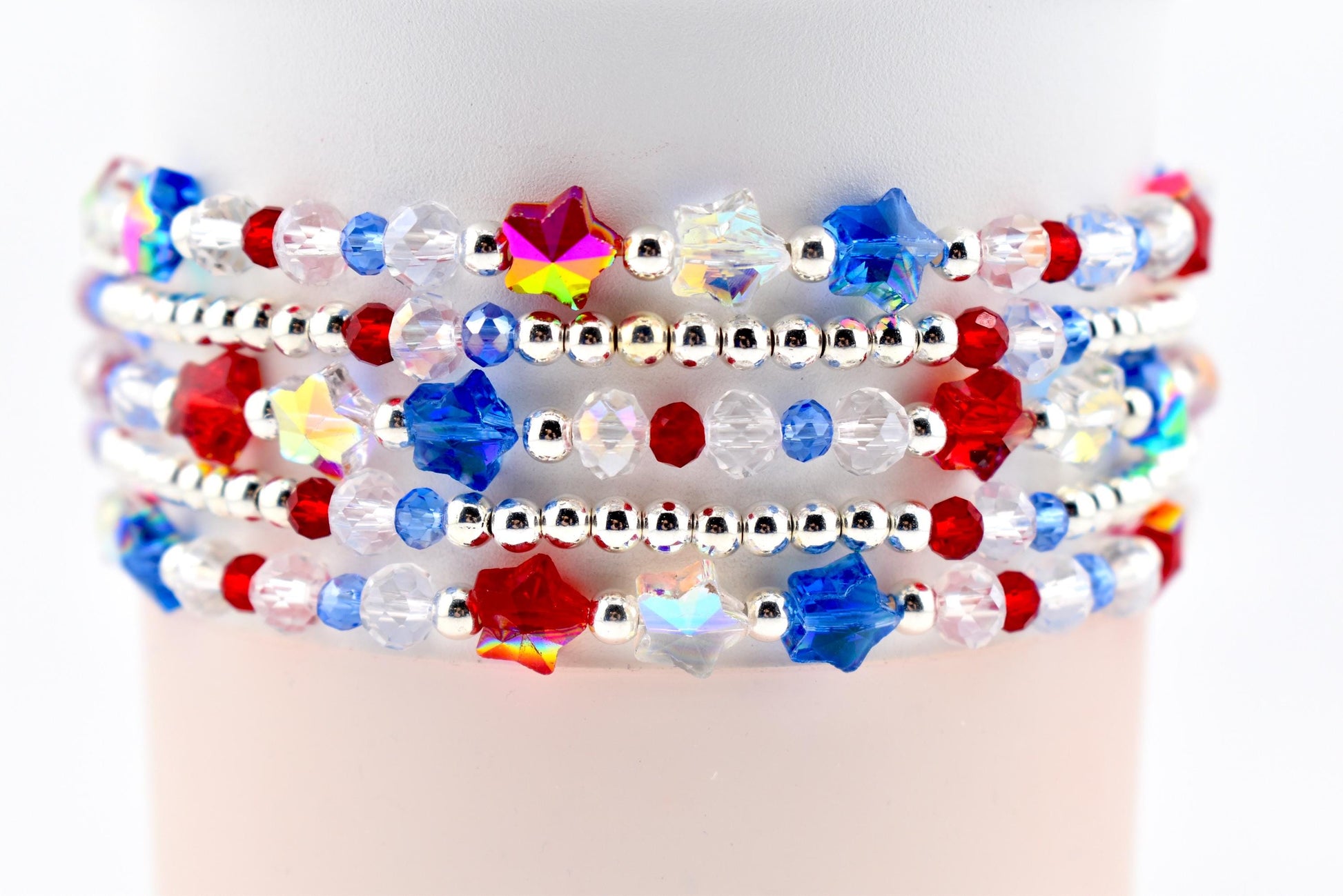 Red White and Blue Bracelet Collection: Patriotic Bling Beaded Bracelets