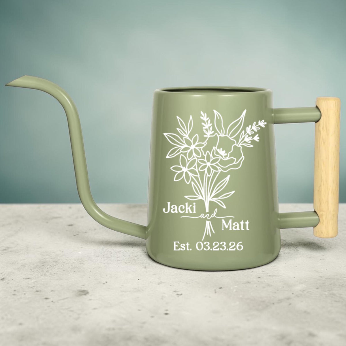 Personalized Watering Can with Floral Design – Customizable Name and Date
