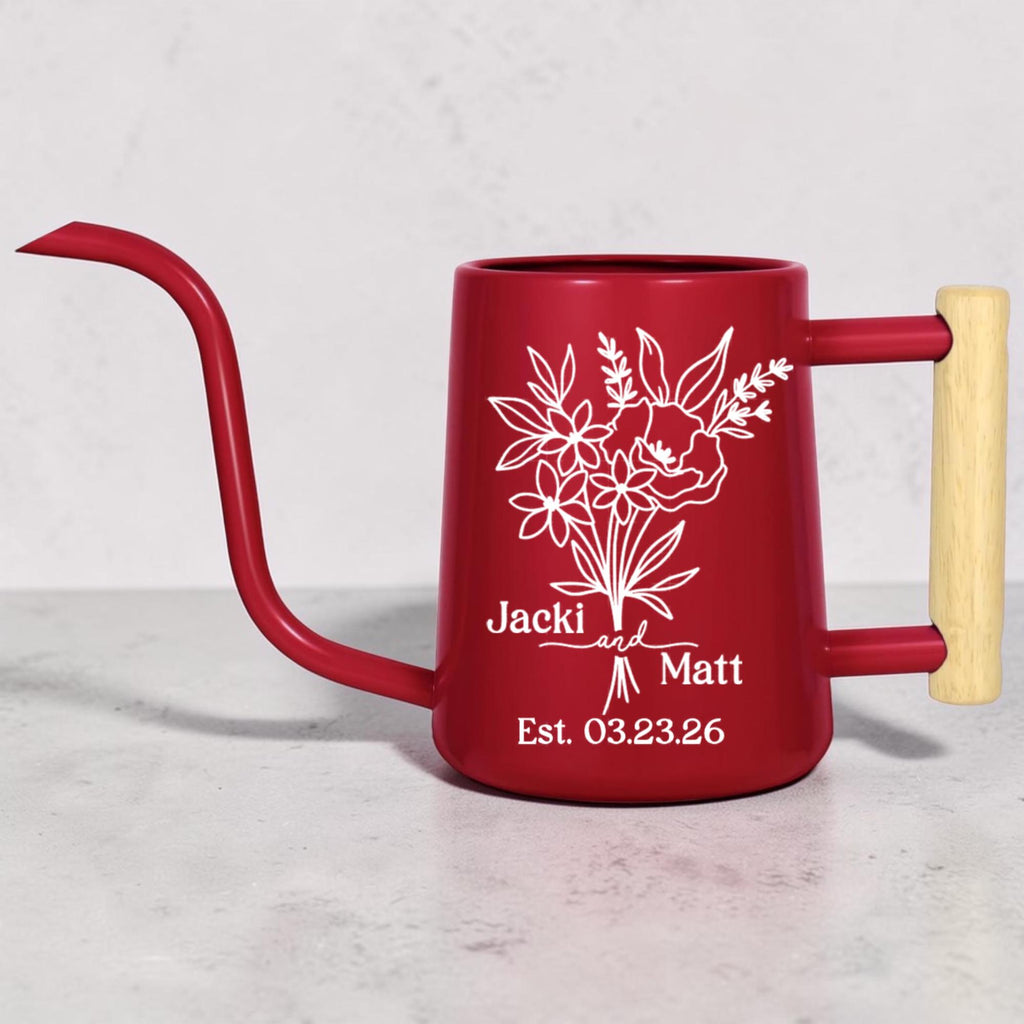 Personalized Watering Can with Floral Design – Customizable Name and Date
