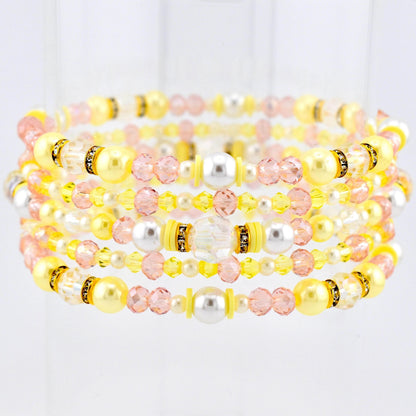 Keepsake Bracelet Collection — Yellow Pink and Pearl Beaded Bracelets