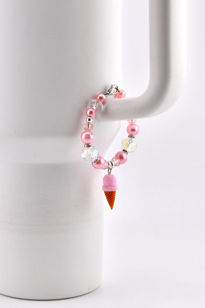 Pink Pearl Ice Cream Cone Tumbler Handle Bracelet: Beaded Summer Jewelry